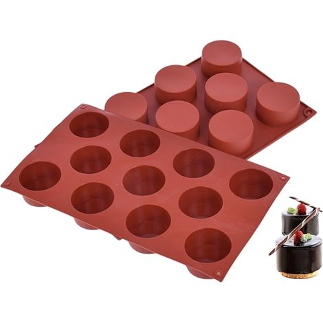 Molde de silicona para porciones individuales, cilíndrico, 50 x 30 mm, 11 cavidades, postres, mousses. (1/3)
