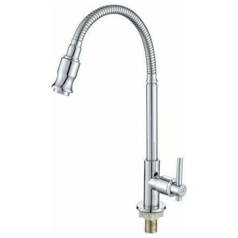 Robinet de cuisine extérieur pivotant à 360°, monotrou avec douchette extractible flexible pour eau froide, adapté aux bacs à légumes et éviers (1/5)