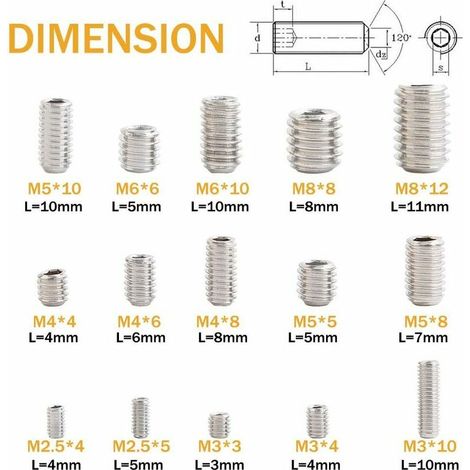 (300 pièces) Vis autotaraudeuses à six pans creux en acier inoxydable de différentes tailles : M2,5-M3-M4-M5-M6-M8 (1/5)