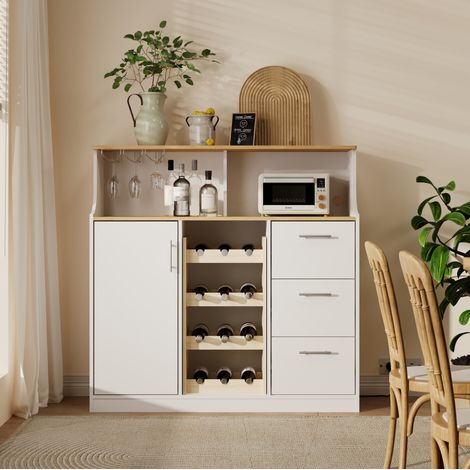 Credenza bar e ristorante con LED, presa, portabicchieri, portabottiglie e ripiani (1/5)