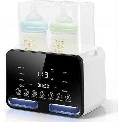 Scaldabiberon per 2 biberon, bianco – Scaldabiberon 4 in 1 con sterilizzatore e controllo della temperatura, scaldapappe per riscaldare e scongelare