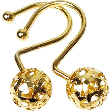 Anneaux de rideau de douche dorés, lot de 12, en laiton brillant antirouille, design boule creuse. (1/5)