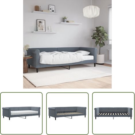vidaXL Lit de jour avec matelas gris foncé 90x200 cm velours (1/5)