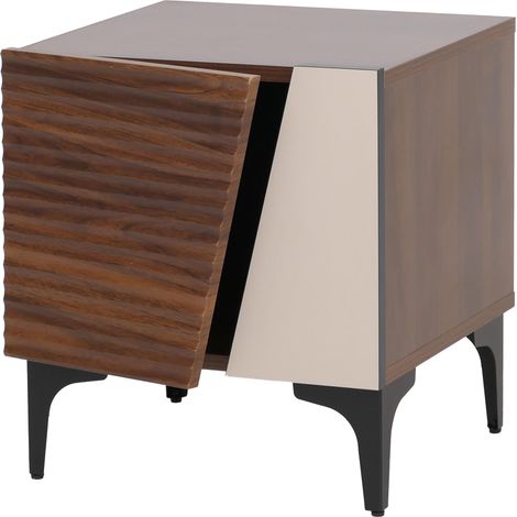 [NON UTILIZZATO] Comodino HHG-020, sportello struttura 3D senza maniglia, vano portaoggetti MDF melaminico 50x45x42cm, color noce (1/5)