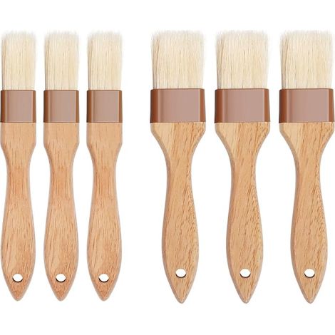 Lot de 6 pinceaux à pâtisserie avec poils de sanglier et manches en bois de hêtre pour étaler le beurre, cuisiner, pâtisser et faire des barbecues (1 pouce, 1,6 pouce) (1/5)