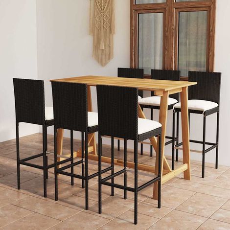 Ensemble Table de bar + 6 Chaises de bar de jardin avec coussins - Table Haute avec 6 Tabourets Noir BV194836 - BonneVie (1/5)