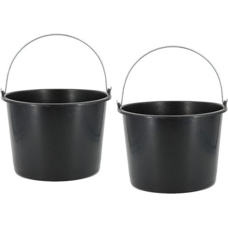 Lot de 2 Seaux noir 16L en plastique robuste avec graduation et poignée métallique pour jardin ou chantier (1/5)