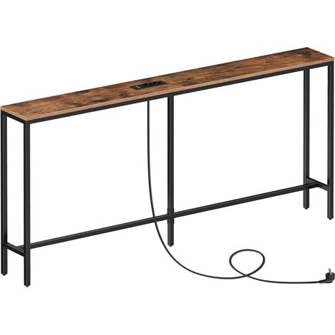 Table d’Appoint Etroite avec Station de Charge, Bout de Canapé de 160 cm, Table d’Entrée Utilisée Derrière Canapé, Table Console pour Canapé, Couloir, Salon, Marron Rustique (1/5)