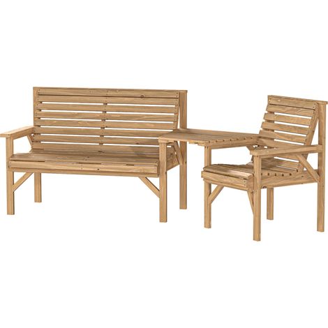Ensemble de 3 chaises de jardin, mobilier de balcon avec trou pour parasol, chaise de jardin, banc, table amovible, 121 x 65 x 90 cm, bois naturel (1/5)