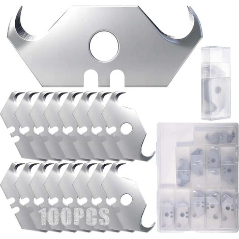 100 Utility Knife Blades, SK5 Steel Knife Blades, Safety Knife Blade with Plastic Case, Heavy Duty Replacement Blade for Cutting Carpet and Wallpaper (1/5)
