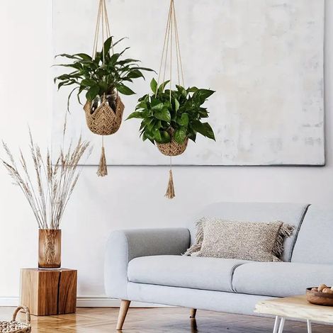 2 Stuks Macrame Plantenhangers - Plantenhanger binnen - Bohemian handgemaakte gevlochten katoenen hangpot - Plantenhaak - Creatieve tuinplantennetzak - Hangende pothouder van touw - Plantenhanger voor (1/5)