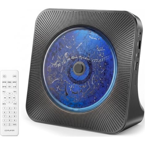 Lecteur CD Bluetooth avec Haut-Parleur et Radio Noir Lecteur CD de Bureau Baladeur CD avec Couvercle Anti-poussière et télécommande Prise USB et AUX 3,5 mm (1/5)