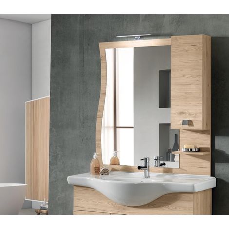 Specchio bagno con pensile e lampada LED ONDA 100 Quercia Naturale (1/3)