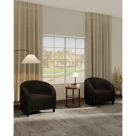 Lot de 2 fauteuils lounge en tissu bouclette – Dossier arrondi, rembourrage épais, accoudoirs doux, couleur noir (1/5)