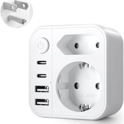 6 en 1 Adaptateur Prise USA, Adaptateur Prise USA vers France, Adaptateur Prise France vers USA Canada avec 2 USB A et 2 USB C, pour Canada Américaine Mexique Thailande Dominicaine (1/5)