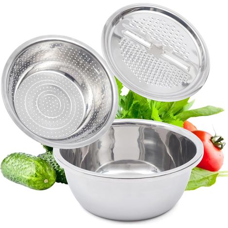Kitchen Multipurpose Julienne Grater,Drain Basket Vegetable Cutter, 3in1 Kitchen Basin Chopping Grater Cutter Strainer Bowl Set, Salad Maker Bowl,for Vegetables Cutter and Fruits (1/5)