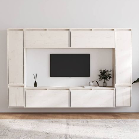 Meubles TV 8 pcs pour Salon - Armoire TV Blanc Bois massif de pin BV389310 - BonneVie (1/5)