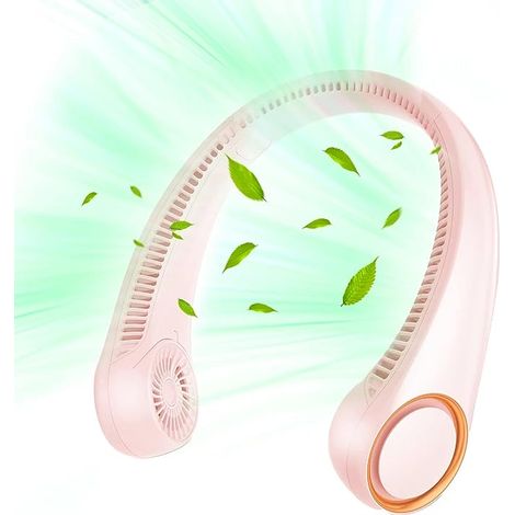 Ventilateur de cou portatif rose - mini ventilateur USB sans fil pour extérieur, refroidissement personnel, pèlerinage léger, nouveau modèle suspendu (1/4)