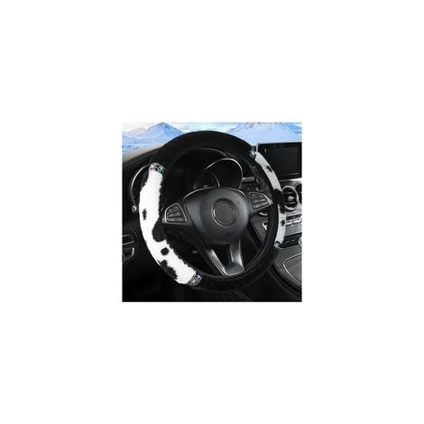 Couvre Volant De Voiture, Couvre Volant en Cristal, Ensemble De Couvre Volant en Peluche(Noir/Blanc) (1/5)