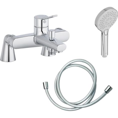 Mitigeur baignoire JACOB DELAFON Eo + pommeau de douche Metro + flexible de douche lisse + colonnettes (1/5)