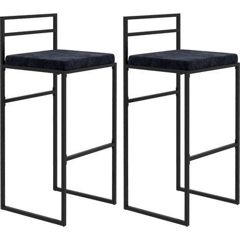 Lot de 2 chaises de bar noires – Structure acier – Assise rembourrée mousse haute densité – Dossier court pour maintien – Patins antidérapants – MH (1/5)