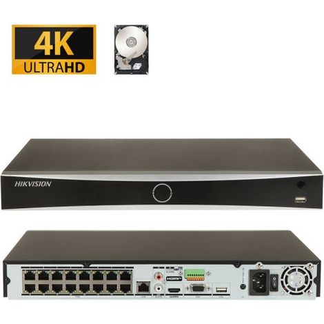 Hikvision NVR Registratore IP 16 Canali PoE 12Mp acusense + Hard disk 2Tb - DS-7616NXI-K2/16P F