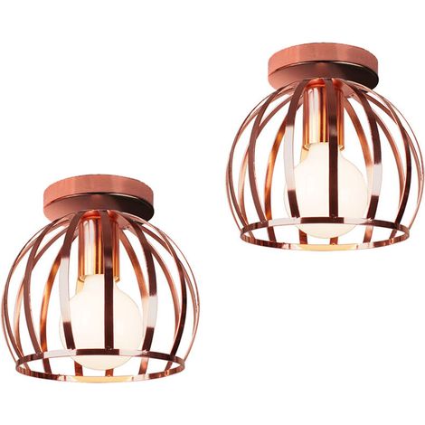 2x Plafonnier vintage industriel cage en métal fer, Moderne suspensions luminaire pour salon chambre café bar restaurent, Or rose BLOW (1/5)