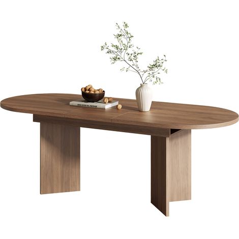 Table à manger extensible noyer, 120/160x80 cm, angles arrondis, plateau épais, pour 4 à 6 personnes, style sobre et moderne (1/5)
