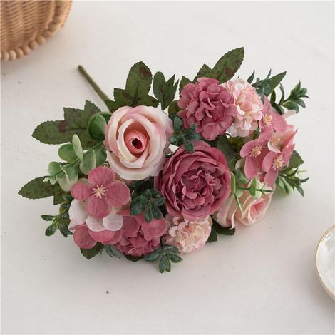 Bouquet Floral Artificiel - 30 cm - Pour Cérémonie Mariage Décoration Murale Intérieure - Rose Chaude - 1 Pièce (1/5)