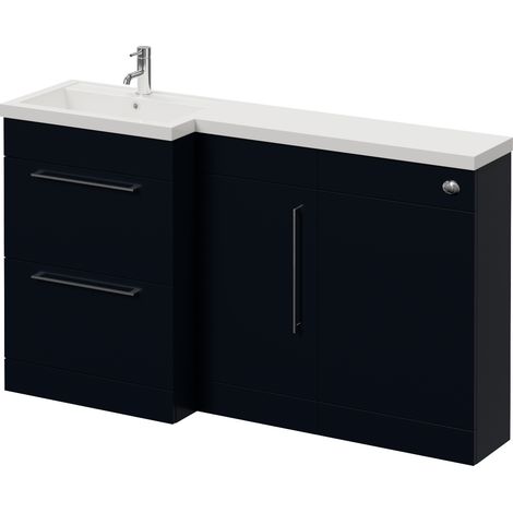 Napoli 390 Deep Blue 1500mm 2 Drawer Vanity Unit Toilet Suite with Left Hand Square Lucia Basin - 1500mm - Chrome 320mm HandleWithout Kingston Toilet Pan