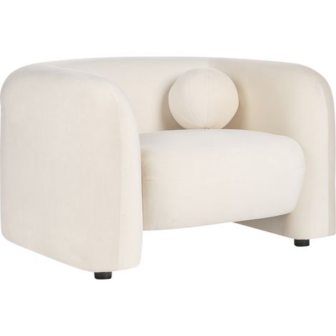 Sillón de terciopelo moderno con cojín redondo blanco crema Leiren