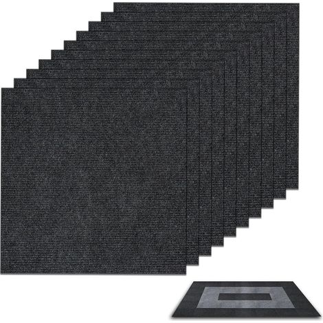 Dalles de Moquette Autocollantes, 10 Pièces Carreaux de Moquette Rembourrés à Coller, 30 x 30 cm Ensembles de Dalles de Moquettes Autocollantes, pour Bureau, Chambre(Gris Foncé) (1/5)
