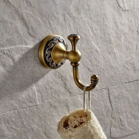 Crochet antique de serviette en laiton, crochet de vêtements, support mural de porte simple vintage (1/4)