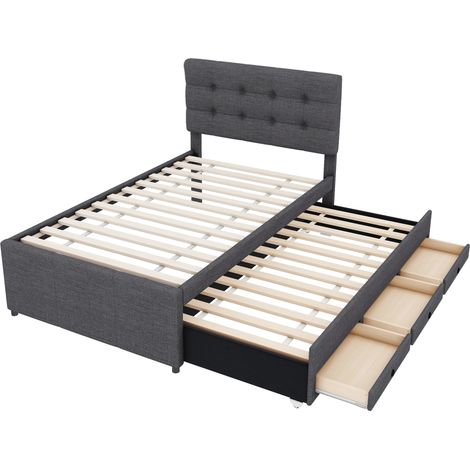 Polsterbett 90x200 cm Grau mit Ausziehbett und 3 Schubladen (1/5)