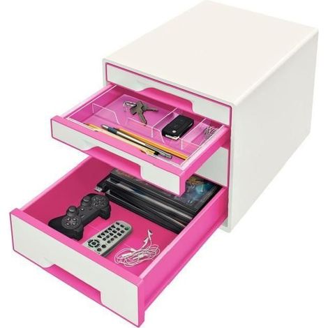 Leitz WOW Cube caja de almacenamiento rosa y blanca para escritorio (1/5)