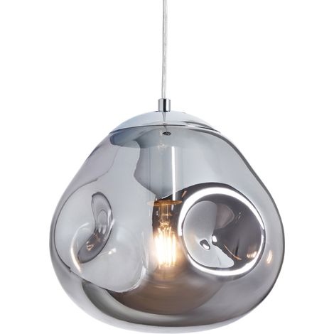 Litecraft Ceiling Pendant Dimpled Smoked Tinted Glass 1 Light - Polished Chrome