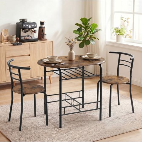 Ensemble table et chaises 3 pièces pour 2 personnes, avec étagère, brun rustique (1/5)