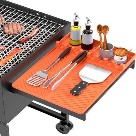Tapis de Protection pour Plaque de Cuisson, Silicone Alimentaire, Bac à Graisse Intégré, Anti-Rayures, BBQ Extérieur (1/5)