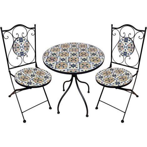 SET TAVOLO MOSAICO DA ESTERNO 'FIOCCO' Ø cm 60 x h.75 (tavolo) - cm 38 x 46-92 (sedie)