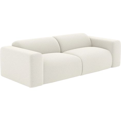 Vente-Unique – Canapé droit 3 places en tissu bouclette blanc – Structure bois – Garnissage mousse haute résilience – Éco-responsable OEKO-TEX® (1/5)
