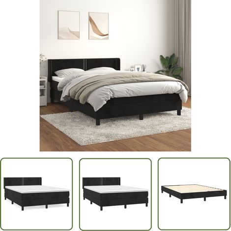 The Living Store Sommier à lattes de lit avec matelas Noir 140x190 cm Velours - Lit Double - Lit Velours - Lit Design - Literie - Chambre À Coucher (1/5)