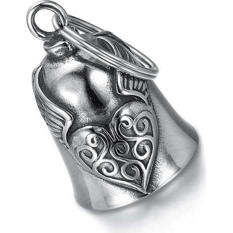 Clochette Moto, Cloche Gardienne, Cloche Moto Porte Bonheur Biker, Clochette Porte-Bonheur Moto, Guardian Bell, Bell Guardian Bell ou Porte-clés, Acier Inoxydable, Argent (1/5)