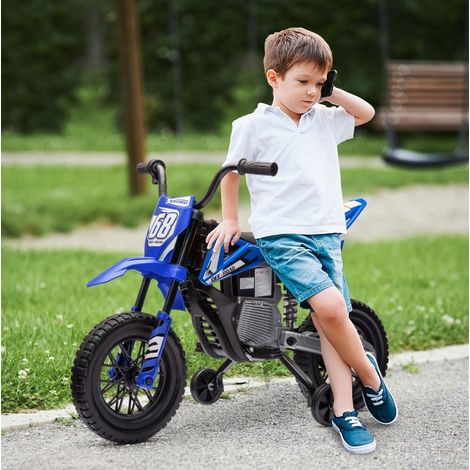 Moto électrique enfant 12V bleue, vitesse réglable, avec roulettes, 3-6 ans FloraGrace (1/5)
