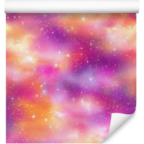 Papier peint aquarelle galaxie rose poudré et corail 50x1000 cm (1/5)
