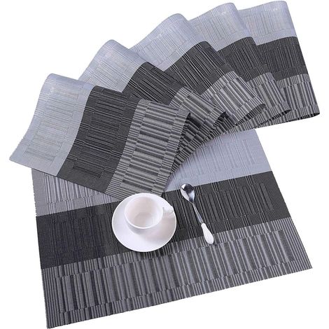 Lot de 6 sets de table, PVC, résistant à la chaleur, antidérapant, gris foncé, pour salle à manger (1/5)