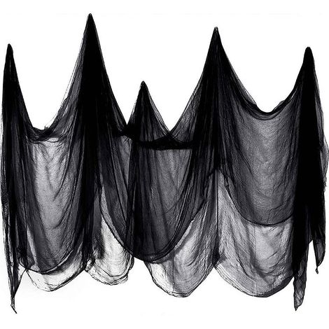 Tissu Effrayant d'halloween, 200 X 500 Cm Fil De Coton Noir Fournitures De Décoration Effrayantes pour Fête d'halloween, Décorations De Terreur Suspendues pour Fenêtre De Porte De Maison