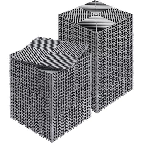 Tapis de Drainage Emboîtable 12'x12', 55 Pièces Modulaires Antidérapants en PP Gris, pour Garage, Jardin, Cuisine et Extérieur (1/5)