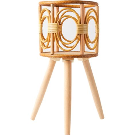 Support Plante En Rotin - Pied De Pot À Trois Jambes En Bois - Pour Intérieur Et Extérieur Couvert - Hauteur Adaptée Pour Luminosité Optimale - 1 Pièce (1/5)