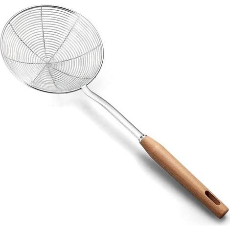 Passoire à fuseau, cuillère à trous de 16 cm pour la cuisson et la friture, ustensiles de cuisine, tamis à manche en bois, tamis à fil, passoire de cuisine, pâtes (16 cm) (1/5)