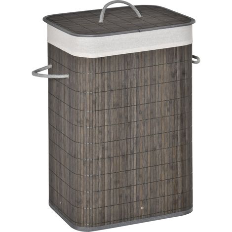Cesto portabiancheria in bambù slim con coperchio 83 L grigio MODENUIT (1/5)